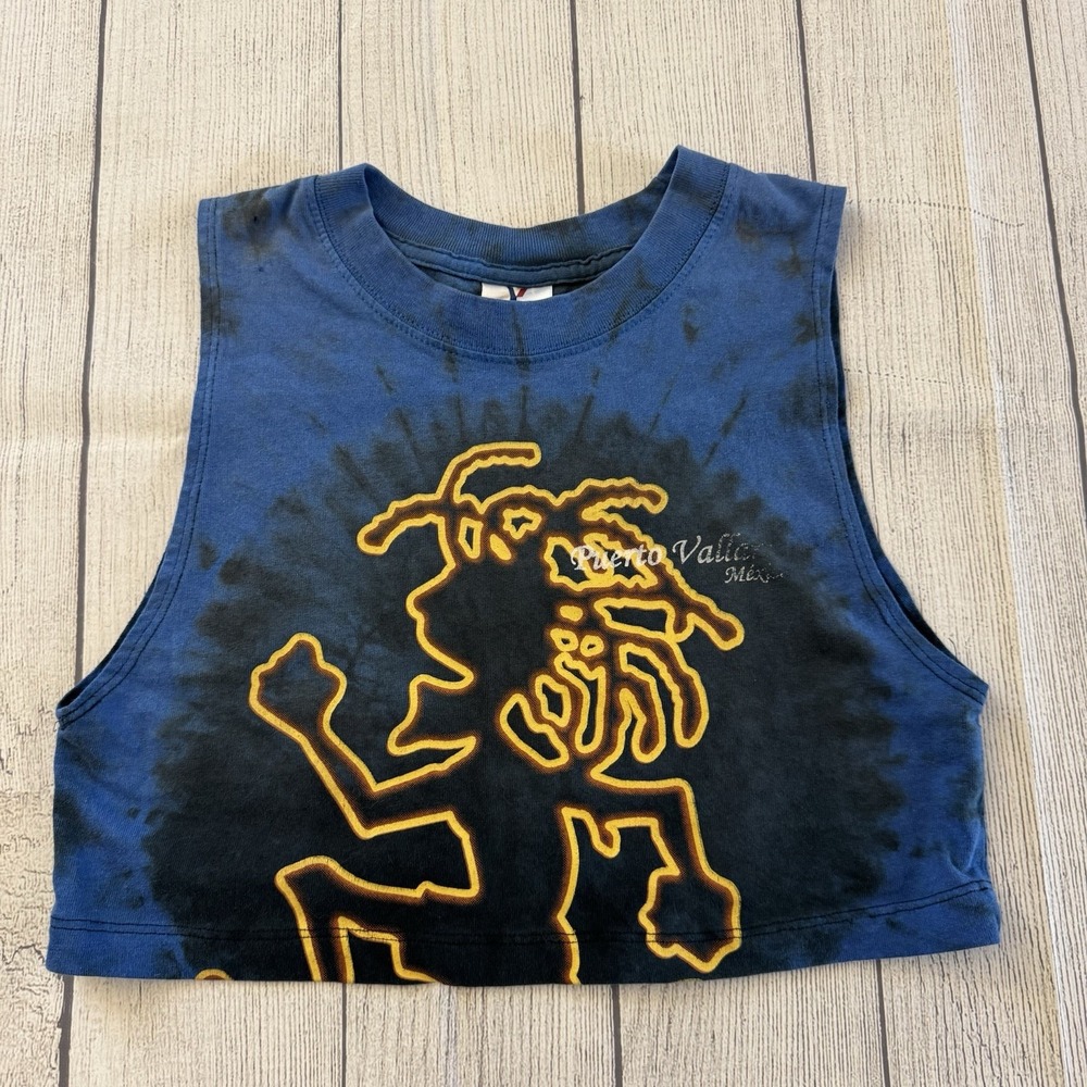 Puerto Vallarta Mexico Blue Tie Dye Style Cropped Shirt Runner Reggae Babydoll